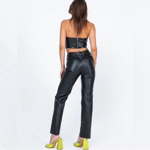 Princess Polly Black Vegan Leather Macey Straight Leg Pants - Picture 2 of 6